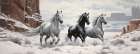 Panoramic of horses running on desert snow Art Print